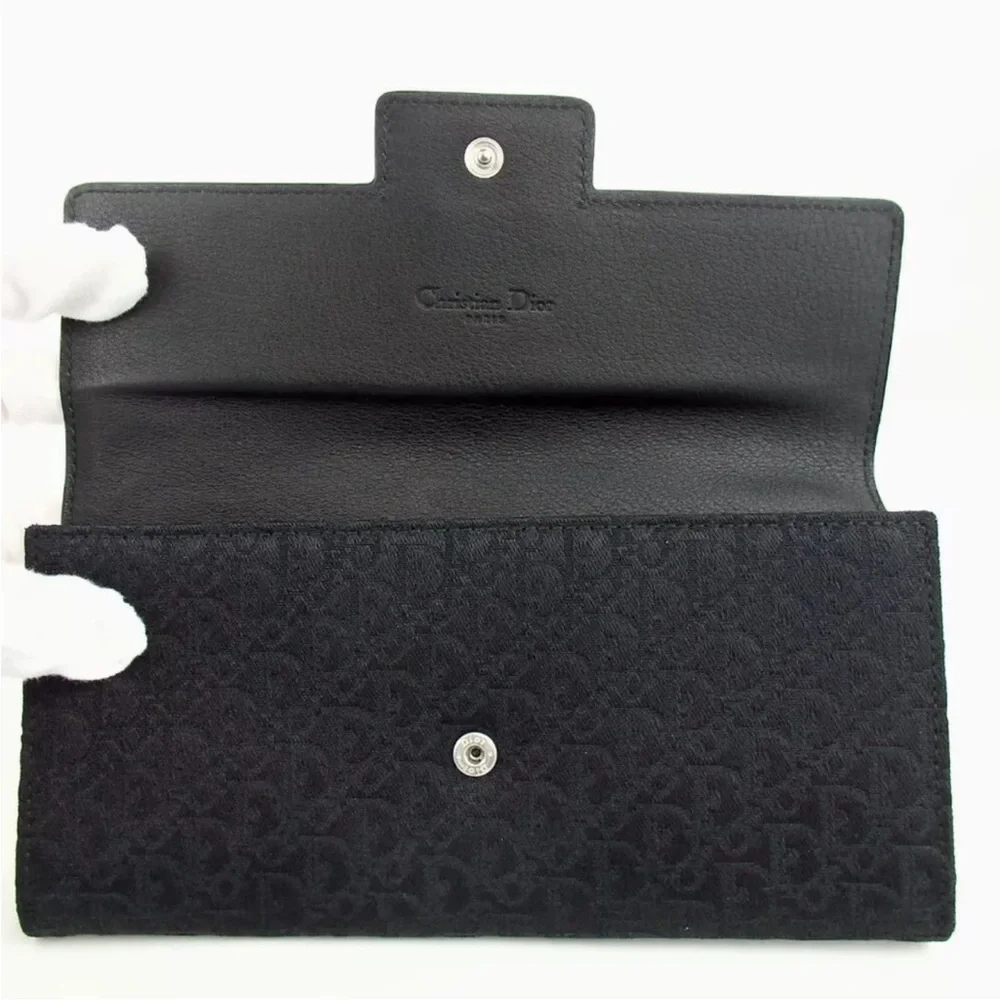 AUTH Christian Dior Monogram Trotter Long Wallet Black